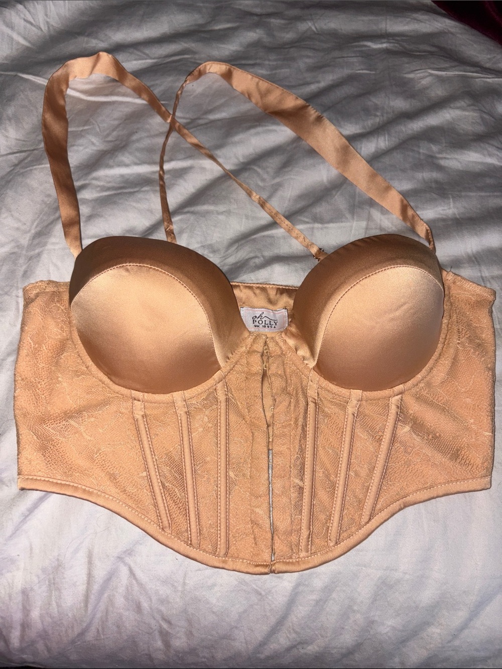 Beige Longline Strapless Bustier crop top